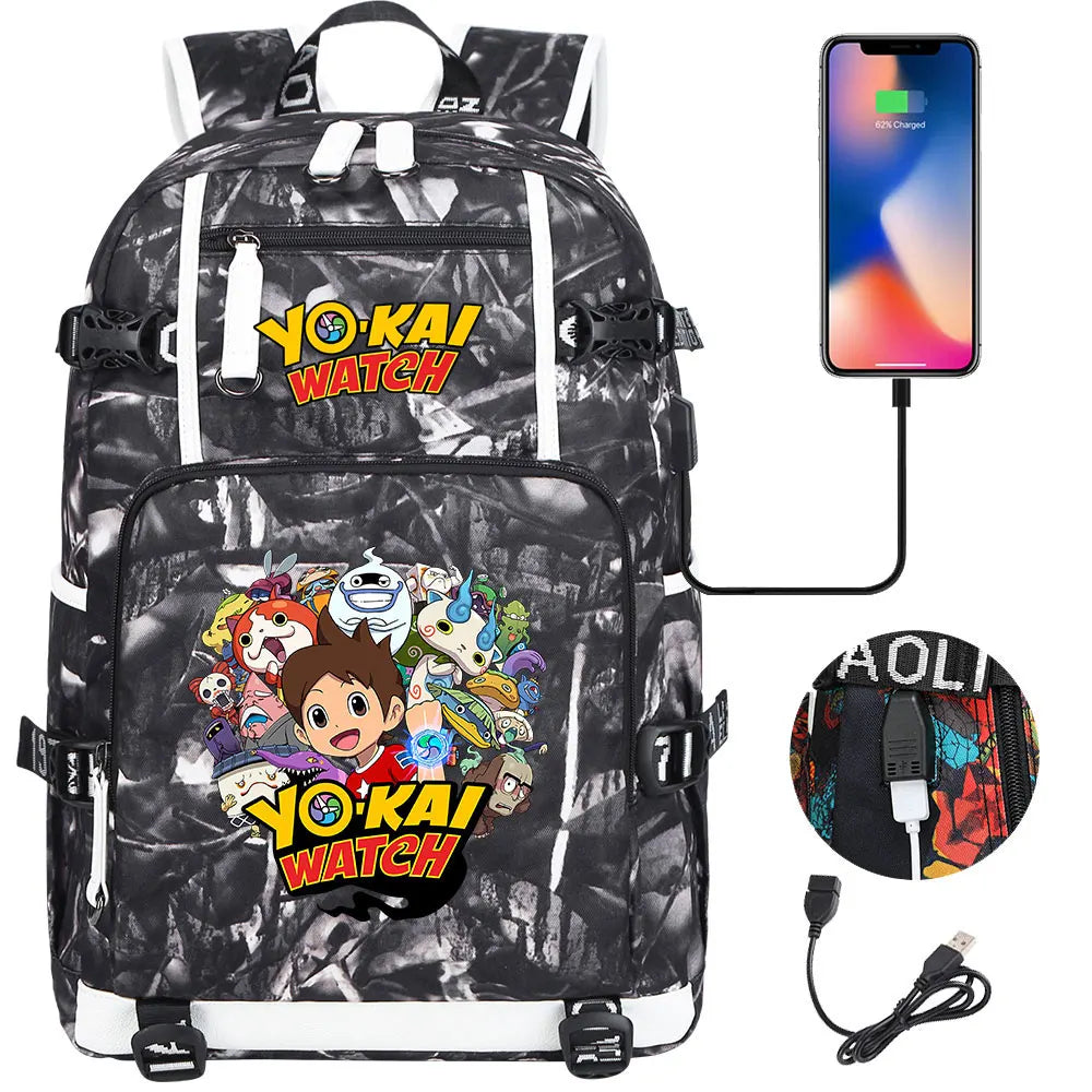 New Anime Yo Kai Watch USB Boy Girl Book School Bags Large Capacity Teenagers Schoolbags Women Men Travel Laptop Backpack