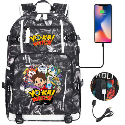 New Anime Yo Kai Watch USB Boy Girl Book School Bags Large Capacity Teenagers Schoolbags Women Men Travel Laptop Backpack