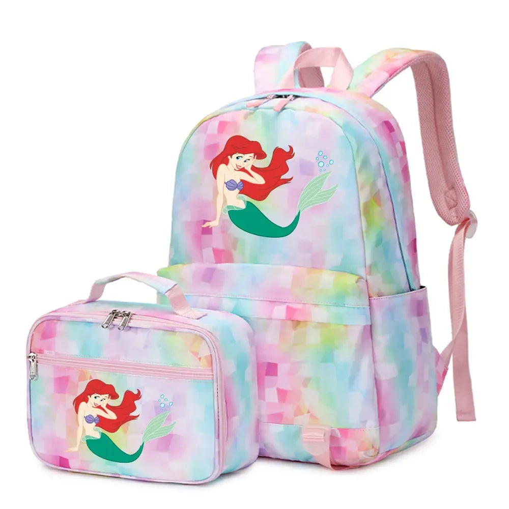 New Ariel Princess The Little Mermaid 2Pcs Boy Girl Kids School Book Bags Travel Backpack Lunch Bag for Student Teenagers Sets