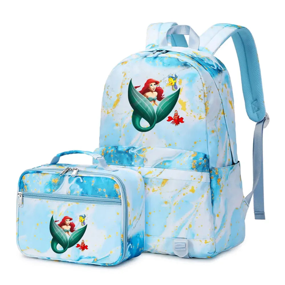 New Ariel Princess The Little Mermaid 2Pcs Boy Girl Kids School Book Bags Travel Backpack Lunch Bag for Student Teenagers Sets