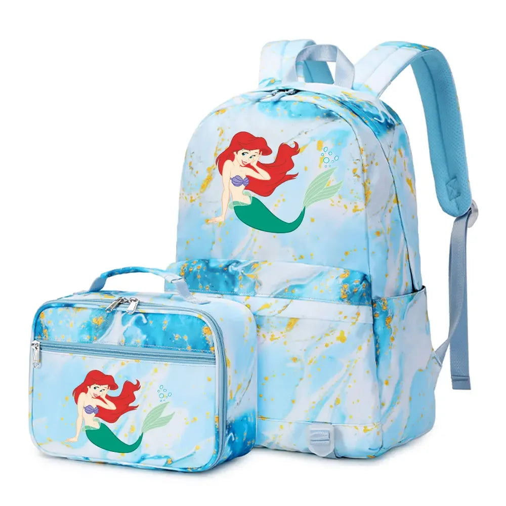 New Ariel Princess The Little Mermaid 2Pcs Boy Girl Kids School Book Bags Travel Backpack Lunch Bag for Student Teenagers Sets