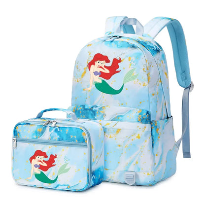 New Ariel Princess The Little Mermaid 2Pcs Boy Girl Kids School Book Bags Travel Backpack Lunch Bag for Student Teenagers Sets