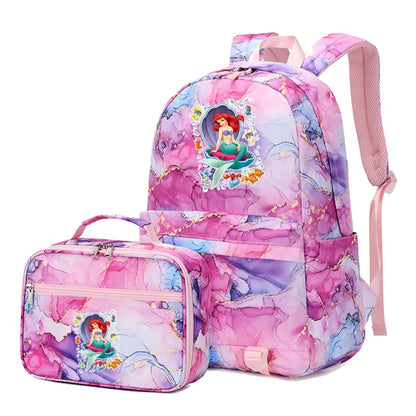 New Ariel Princess The Little Mermaid 2Pcs Boy Girl Kids School Book Bags Travel Backpack Lunch Bag for Student Teenagers Sets