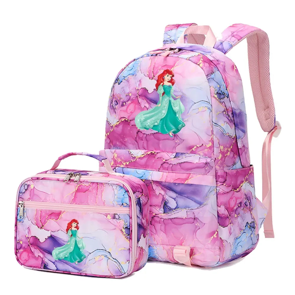 New Ariel Princess The Little Mermaid 2Pcs Boy Girl Kids School Book Bags Travel Backpack Lunch Bag for Student Teenagers Sets