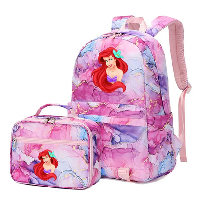 New Ariel Princess The Little Mermaid 2Pcs Boy Girl Kids School Book Bags Travel Backpack Lunch Bag for Student Teenagers Sets