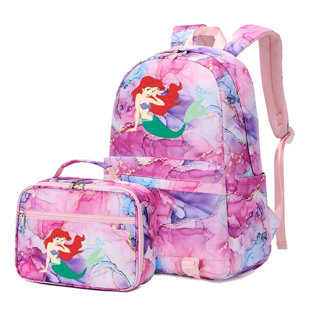 New Ariel Princess The Little Mermaid 2Pcs Boy Girl Kids School Book Bags Travel Backpack Lunch Bag for Student Teenagers Sets