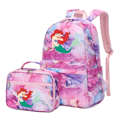 New Ariel Princess The Little Mermaid 2Pcs Boy Girl Kids School Book Bags Travel Backpack Lunch Bag for Student Teenagers Sets