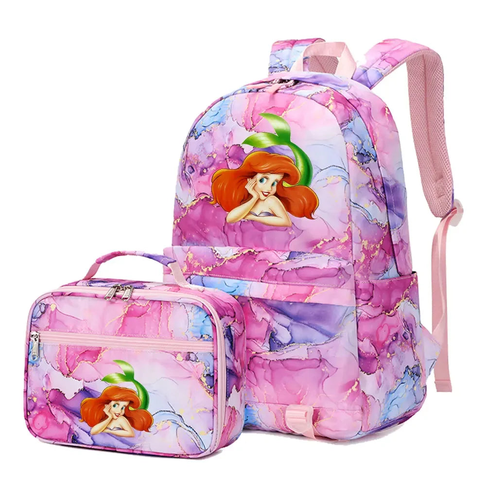 New Ariel Princess The Little Mermaid 2Pcs Boy Girl Kids School Book Bags Travel Backpack Lunch Bag for Student Teenagers Sets