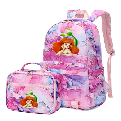 New Ariel Princess The Little Mermaid 2Pcs Boy Girl Kids School Book Bags Travel Backpack Lunch Bag for Student Teenagers Sets