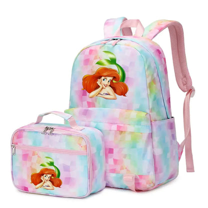 New Ariel Princess The Little Mermaid 2Pcs Boy Girl Kids School Book Bags Travel Backpack Lunch Bag for Student Teenagers Sets