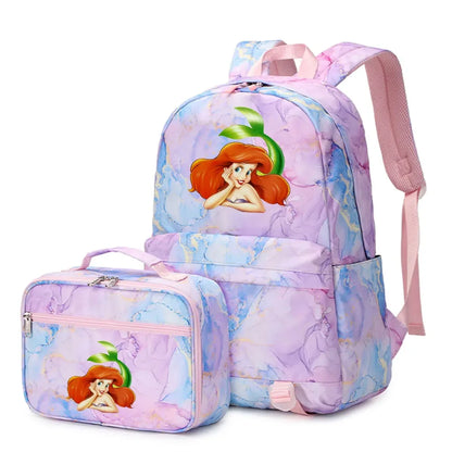 New Ariel Princess The Little Mermaid 2Pcs Boy Girl Kids School Book Bags Travel Backpack Lunch Bag for Student Teenagers Sets