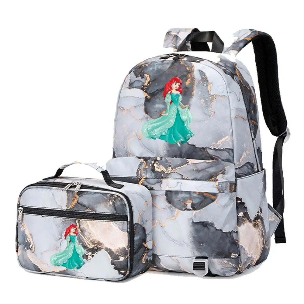 New Ariel Princess The Little Mermaid 2Pcs Boy Girl Kids School Book Bags Travel Backpack Lunch Bag for Student Teenagers Sets