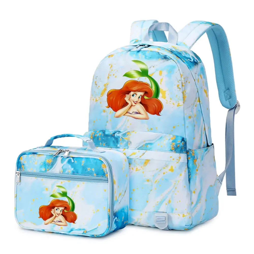 New Ariel Princess The Little Mermaid 2Pcs Boy Girl Kids School Book Bags Travel Backpack Lunch Bag for Student Teenagers Sets