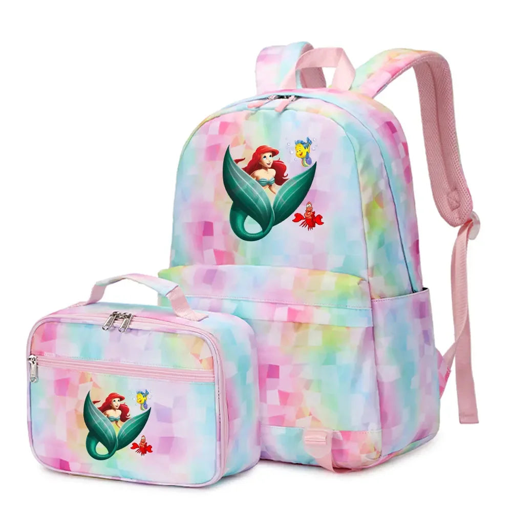 New Ariel Princess The Little Mermaid 2Pcs Boy Girl Kids School Book Bags Travel Backpack Lunch Bag for Student Teenagers Sets
