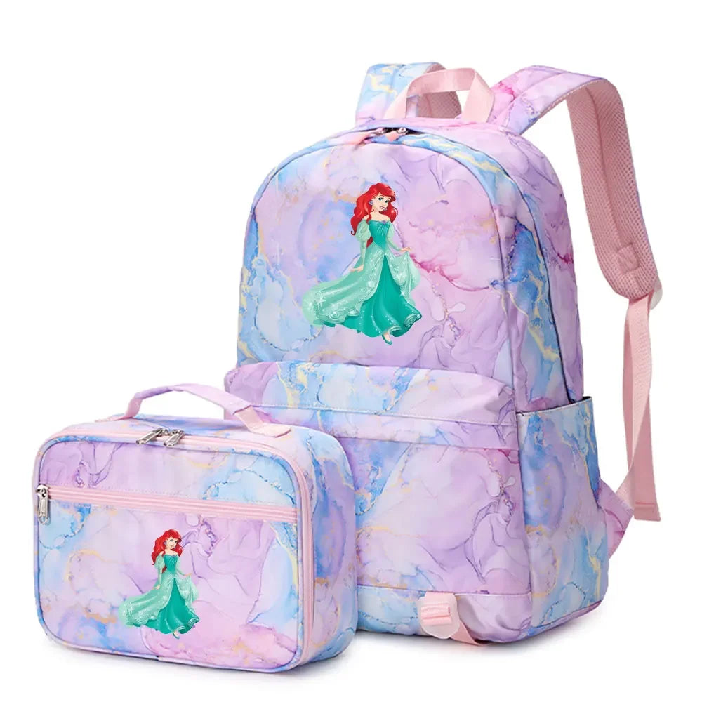 New Ariel Princess The Little Mermaid 2Pcs Boy Girl Kids School Book Bags Travel Backpack Lunch Bag for Student Teenagers Sets