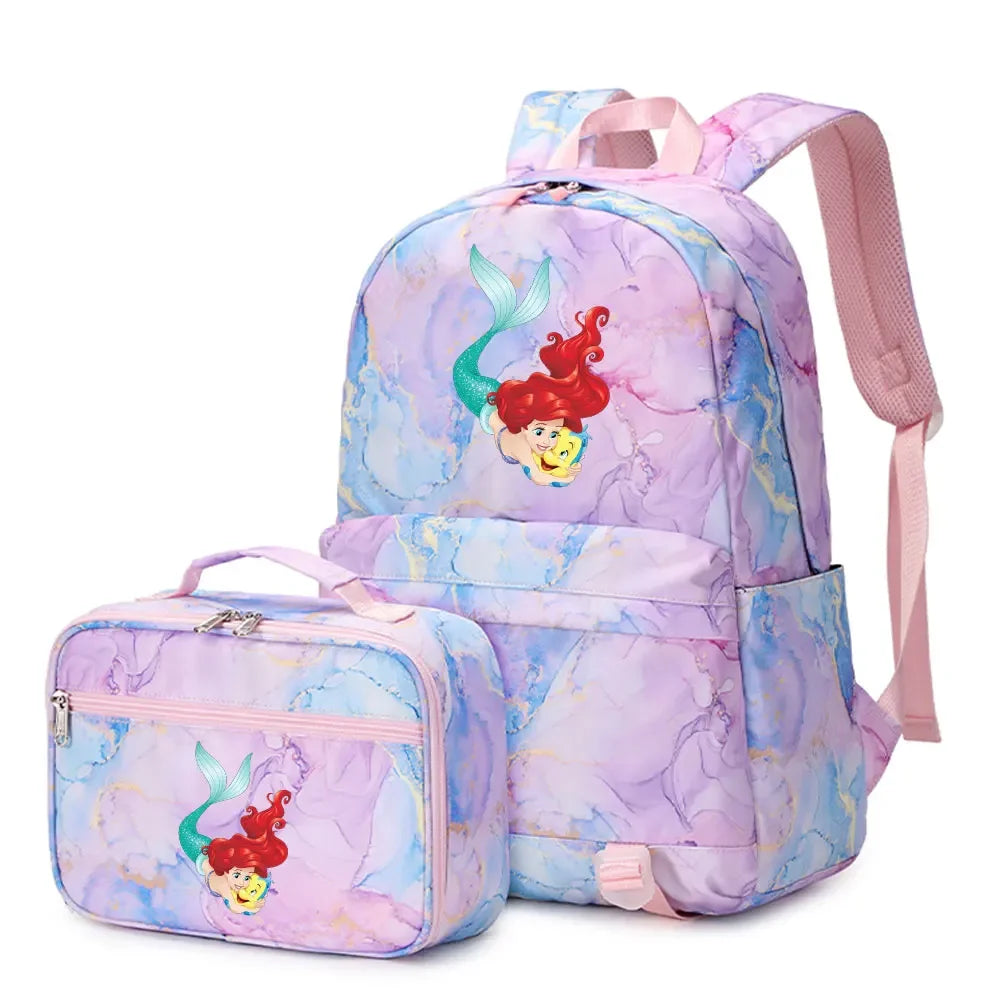 New Ariel Princess The Little Mermaid 2Pcs Boy Girl Kids School Book Bags Travel Backpack Lunch Bag for Student Teenagers Sets