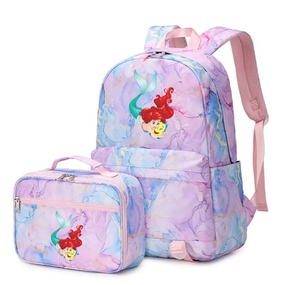 New Ariel Princess The Little Mermaid 2Pcs Boy Girl Kids School Book Bags Travel Backpack Lunch Bag for Student Teenagers Sets