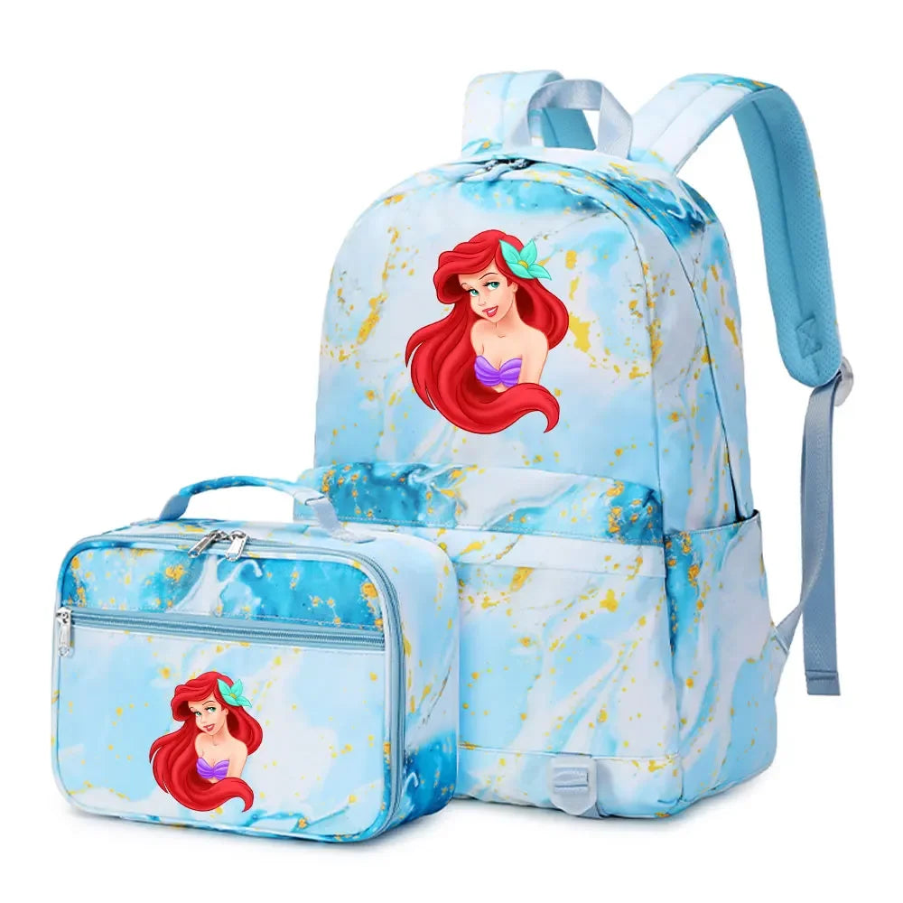 New Ariel Princess The Little Mermaid 2Pcs Boy Girl Kids School Book Bags Travel Backpack Lunch Bag for Student Teenagers Sets