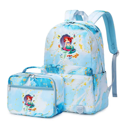 New Ariel Princess The Little Mermaid 2Pcs Boy Girl Kids School Book Bags Travel Backpack Lunch Bag for Student Teenagers Sets