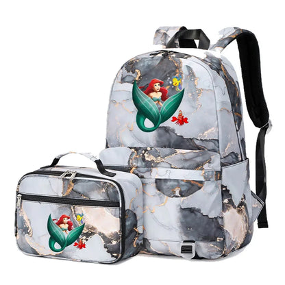 New Ariel Princess The Little Mermaid 2Pcs Boy Girl Kids School Book Bags Travel Backpack Lunch Bag for Student Teenagers Sets