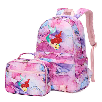 New Ariel Princess The Little Mermaid 2Pcs Boy Girl Kids School Book Bags Travel Backpack Lunch Bag for Student Teenagers Sets