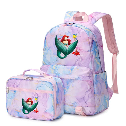 New Ariel Princess The Little Mermaid 2Pcs Boy Girl Kids School Book Bags Travel Backpack Lunch Bag for Student Teenagers Sets