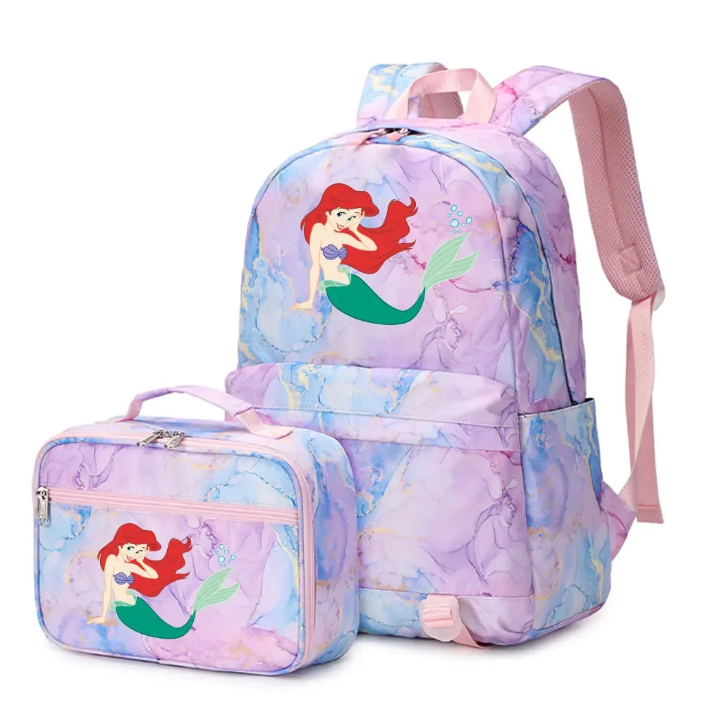 New Ariel Princess The Little Mermaid 2Pcs Boy Girl Kids School Book Bags Travel Backpack Lunch Bag for Student Teenagers Sets