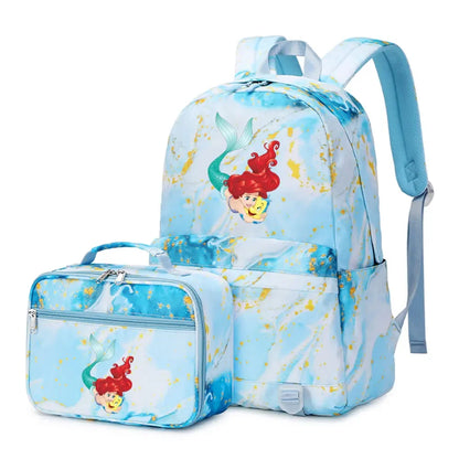 New Ariel Princess The Little Mermaid 2Pcs Boy Girl Kids School Book Bags Travel Backpack Lunch Bag for Student Teenagers Sets