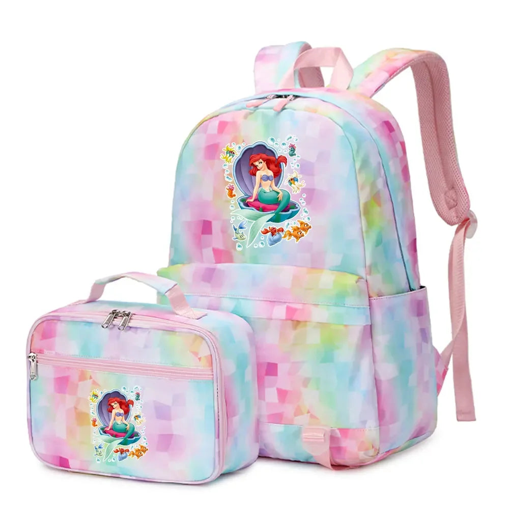 New Ariel Princess The Little Mermaid 2Pcs Boy Girl Kids School Book Bags Travel Backpack Lunch Bag for Student Teenagers Sets