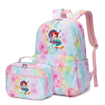 New Ariel Princess The Little Mermaid 2Pcs Boy Girl Kids School Book Bags Travel Backpack Lunch Bag for Student Teenagers Sets
