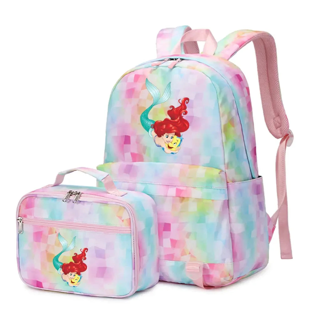 New Ariel Princess The Little Mermaid 2Pcs Boy Girl Kids School Book Bags Travel Backpack Lunch Bag for Student Teenagers Sets