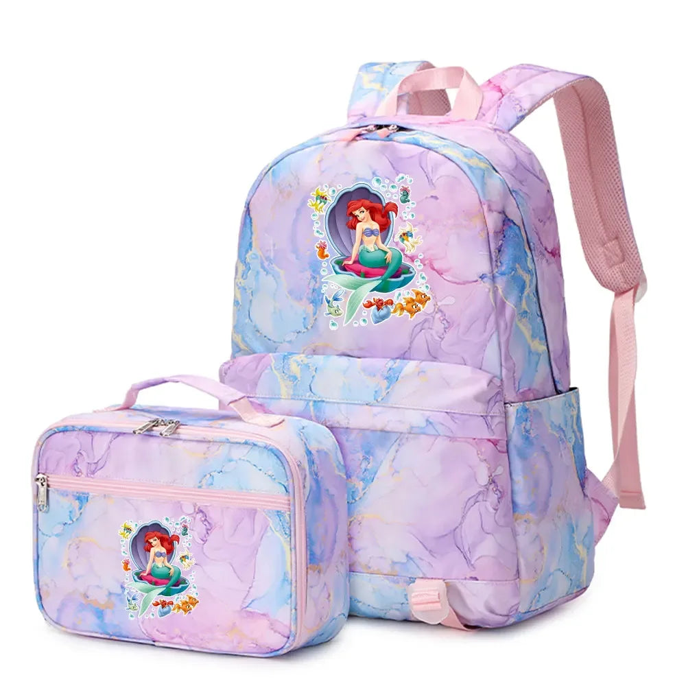 New Ariel Princess The Little Mermaid 2Pcs Boy Girl Kids School Book Bags Travel Backpack Lunch Bag for Student Teenagers Sets