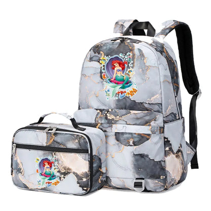 New Ariel Princess The Little Mermaid 2Pcs Boy Girl Kids School Book Bags Travel Backpack Lunch Bag for Student Teenagers Sets