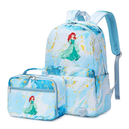 New Ariel Princess The Little Mermaid 2Pcs Boy Girl Kids School Book Bags Travel Backpack Lunch Bag for Student Teenagers Sets