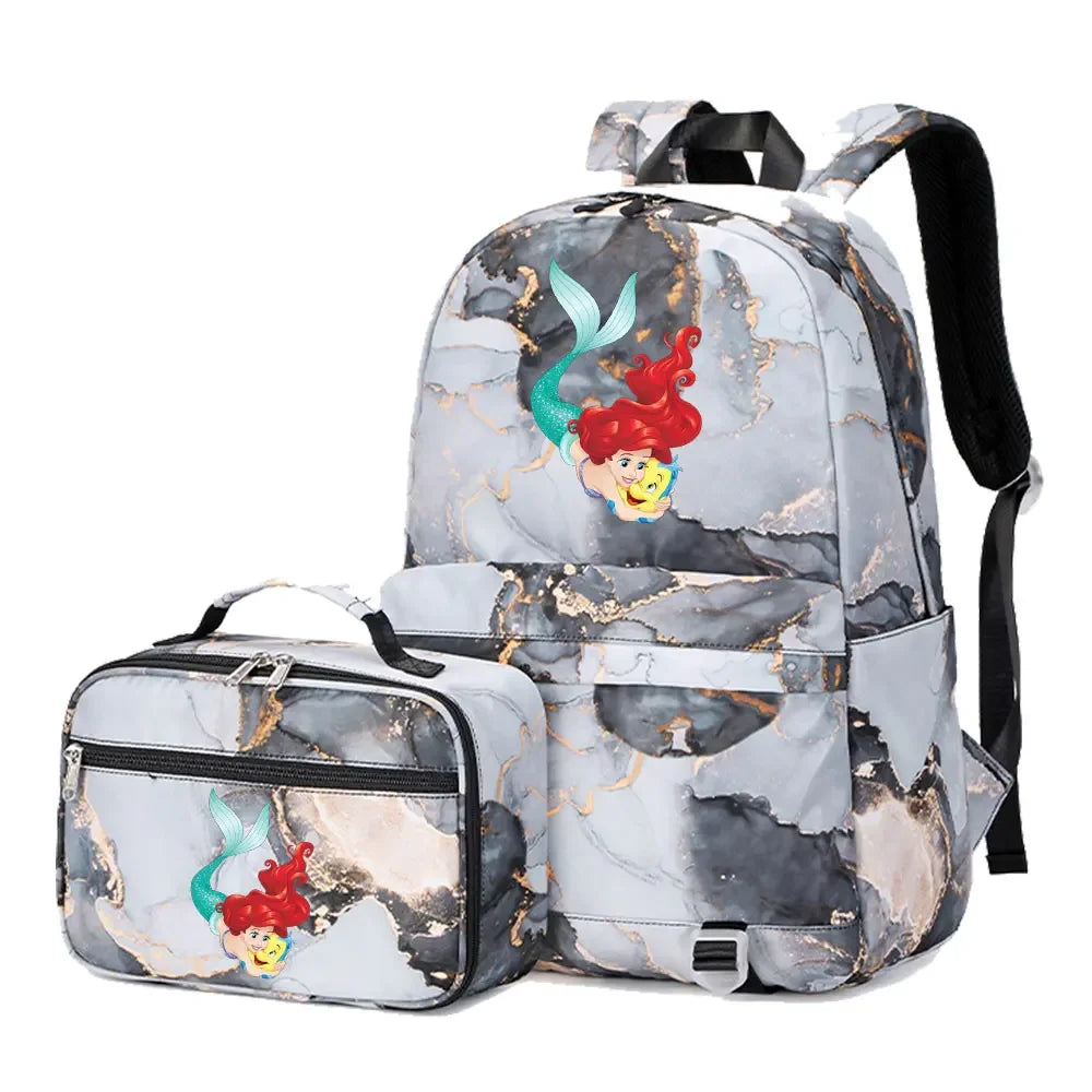 New Ariel Princess The Little Mermaid 2Pcs Boy Girl Kids School Book Bags Travel Backpack Lunch Bag for Student Teenagers Sets