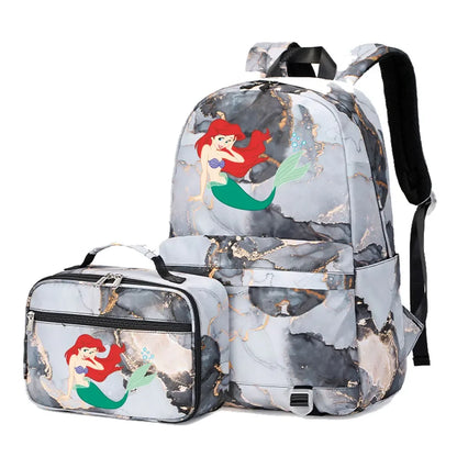 New Ariel Princess The Little Mermaid 2Pcs Boy Girl Kids School Book Bags Travel Backpack Lunch Bag for Student Teenagers Sets
