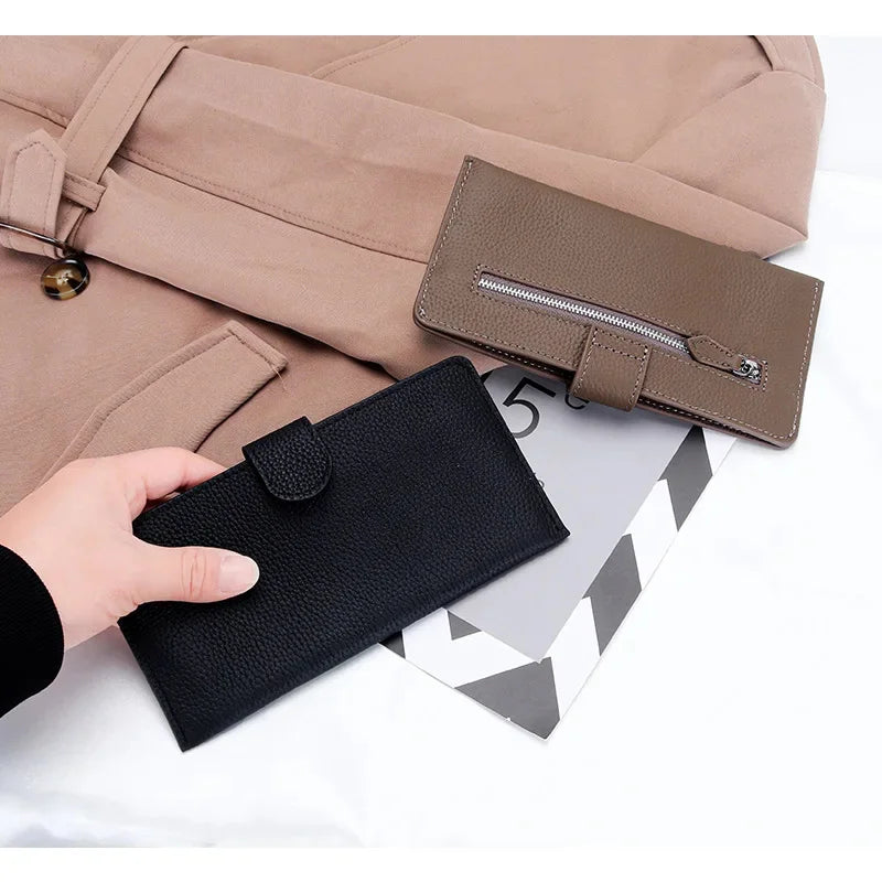 New Arrival 2024 Women's Long Genuine Leather Large Capacity Wallets with Phone Pocket Simple Envelope Clutch Purse