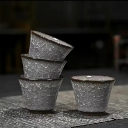 New Arrival Ceramic Black Ice Flower Tea Cup Cracked Ice Tea Bowl High-end Tea Cup with Split Bottom