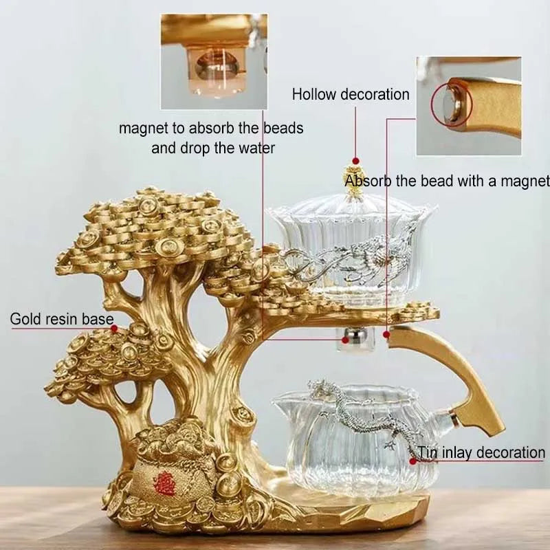 New Arrival Creative Cash Cow Glass Teapot Automatic Tea Set Heat-resistant Tea Infuser Turkish Drip Making Pot With Base
