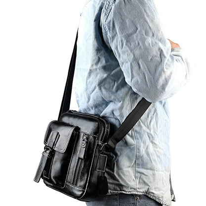 New Arrival Genuine Leather Men's Shoulder Vertical Casual Fashion Trendy Small Crossbody Bag for Phone Outdoor
