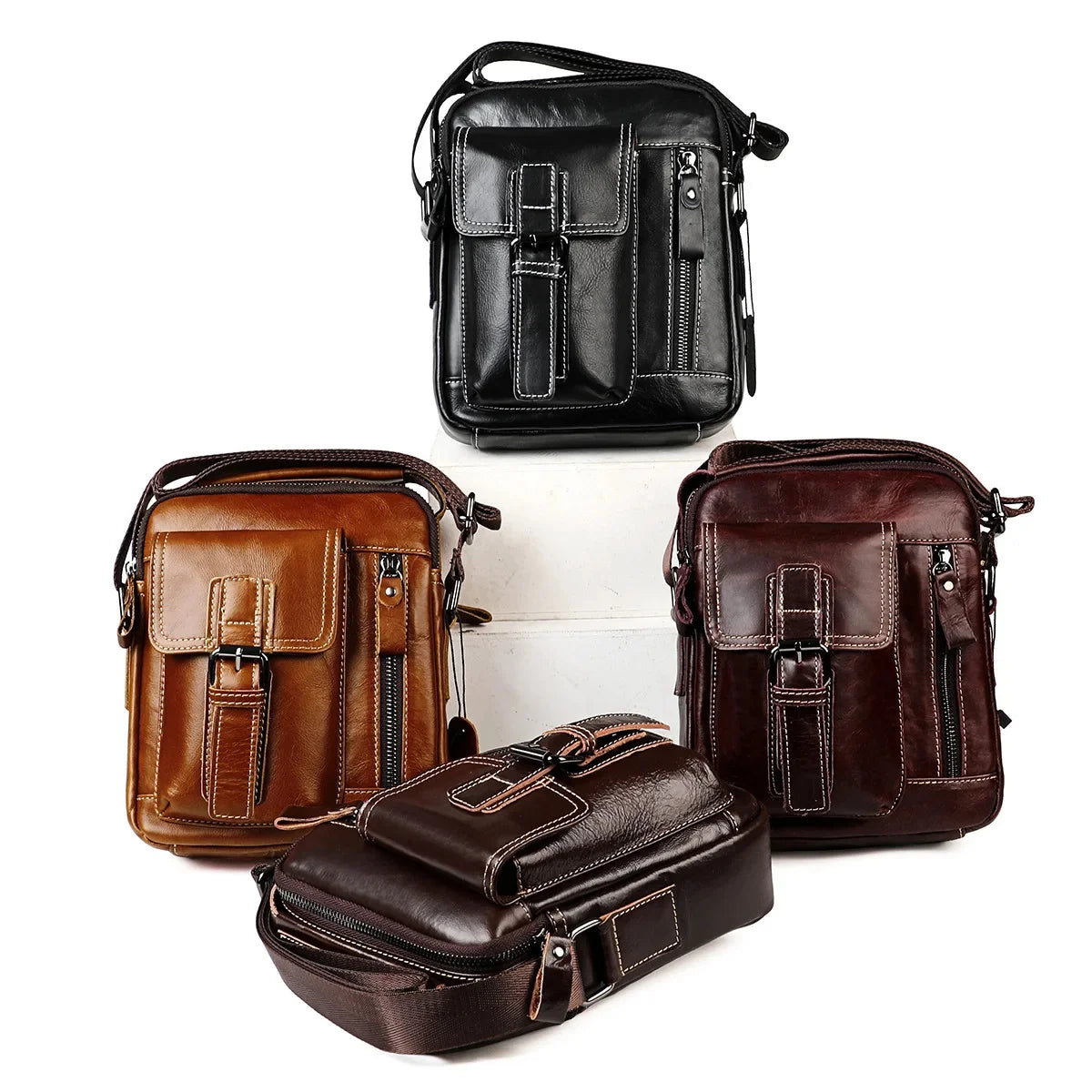 New Arrival Genuine Leather Men's Shoulder Vertical Casual Fashion Trendy Small Crossbody Bag for Phone Outdoor