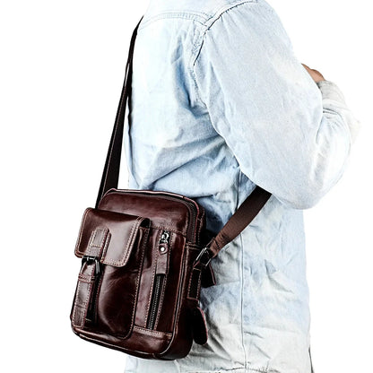 New Arrival Genuine Leather Men's Shoulder Vertical Casual Fashion Trendy Small Crossbody Bag for Phone Outdoor