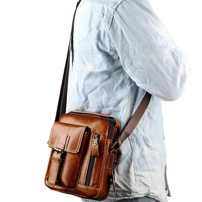 New Arrival Genuine Leather Men's Shoulder Vertical Casual Fashion Trendy Small Crossbody Bag for Phone Outdoor