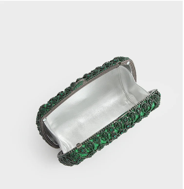 New Arrival Green Diamond Woman Clutch Bag Rhinestone Crystal Female Floral Handbag Banquet Gala Dinner Party Lady Evening Purse
