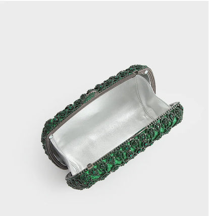 New Arrival Green Diamond Woman Clutch Bag Rhinestone Crystal Female Floral Handbag Banquet Gala Dinner Party Lady Evening Purse