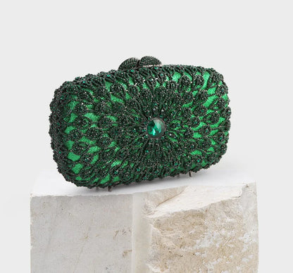 New Arrival Green Diamond Woman Clutch Bag Rhinestone Crystal Female Floral Handbag Banquet Gala Dinner Party Lady Evening Purse