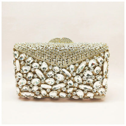 New Arrival Hollow Out Diamond Party Woman Handbag Envelope Shape White Crystal Purse Wedding Bridal Shoulder Toted Cocktail Bag