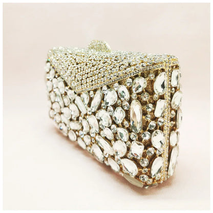 New Arrival Hollow Out Diamond Party Woman Handbag Envelope Shape White Crystal Purse Wedding Bridal Shoulder Toted Cocktail Bag