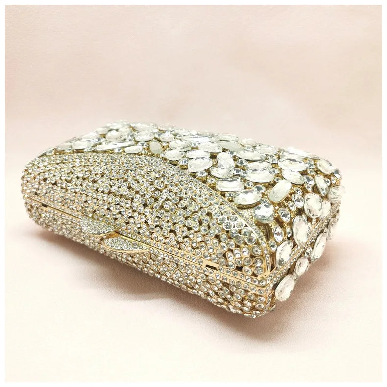 New Arrival Hollow Out Diamond Party Woman Handbag Envelope Shape White Crystal Purse Wedding Bridal Shoulder Toted Cocktail Bag