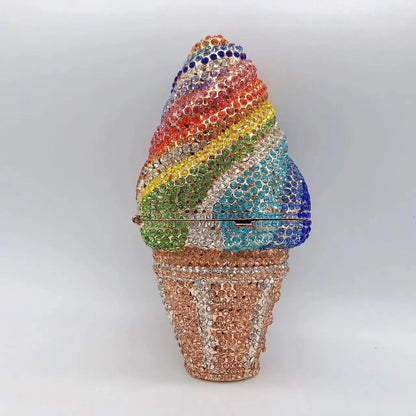 New Arrival Ice Cream Clutches Woman Colorful Crystal Purse Birthday Prom Diamond Handbag Wedding Bridal Party Gift Evening Bag
